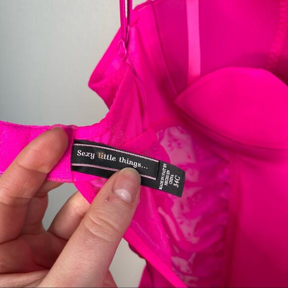 Victoria's Secret "Sexy Little Things" Hot Pink Corset Lingerie Bustier 34C - Picture 7 of 10